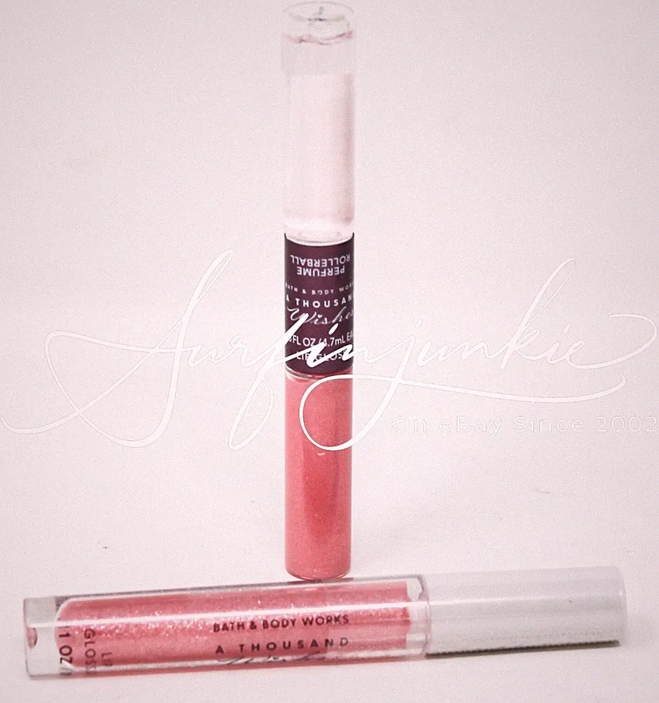 Bath & Body Works A Thousand Wishes Mini Perfume Purse Rollerball Lipgloss 2 pc