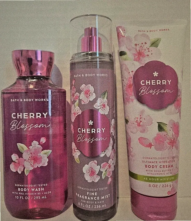 Bath & Body Works Cherry Blossom Fragrance Mist, Body Cream & Body Wash-3 Pc.