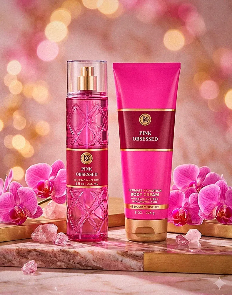 Bath & Body Works Pink Obsidian Duo Fragrance Mist 8oz & Body Cream 8oz Set New