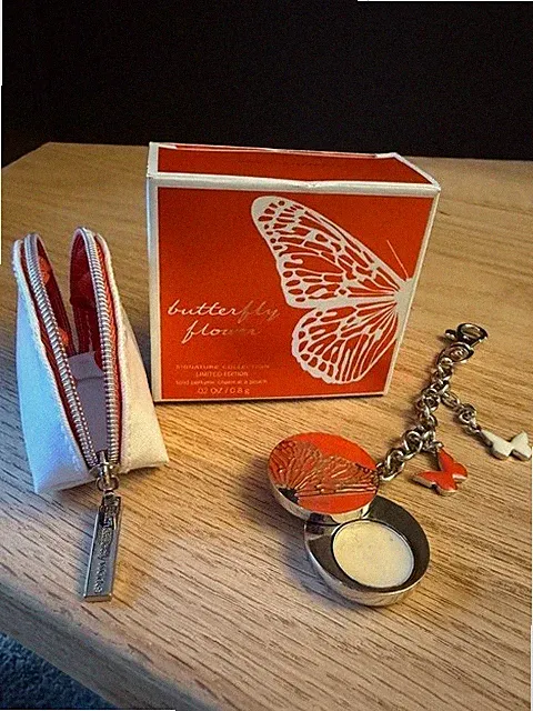 BUTTERFLY FLOWER - Solid Perfume Charm - BOX & POUCH - Bath Body Works