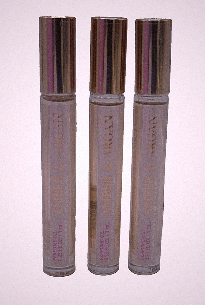 x3 BATH & BODY WORKS AMBER & ARGAN Perfume Oil Rollerball Travel SEALED Retired